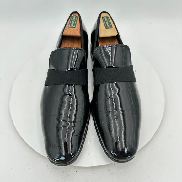Salvatore Ferragamo Men Size 10.5D Black Patent Leather Tuxedo Loafer Shoes - Picture 1 of 12